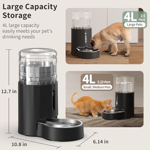 JUNSPOW Cat Water Dispenser with Stainless Steel Bowl, Automatic Gravity Water Dispenser for Cats or Small Medium Size Dog...