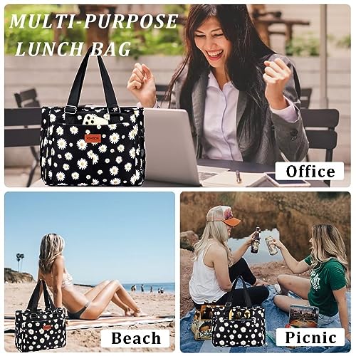 HSHRICH Large Floral Insulated Handbag for Women Work, 12L Leakproof Lunch Cooler Tote with Storage Pocket, Reusable for P...