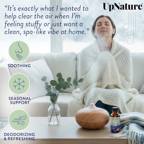 UpNature Breathe Essential Oils Blend (Large 2oz) Breath Relief Eucalyptus and Menthol Blend - Essential Oils for Diffuser...