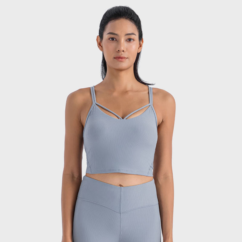 Front And Rear Unique Cross Sports Vest Female Vertical Bar Thread Soft Workout Yoga Top