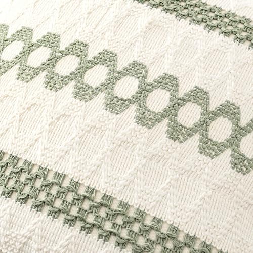 MIULEE Set of 2 Sage Green Boho Decorative Pillow Covers 18x18 Inch Farmhouse Rustic Couch Throw Pillows Modern Summer Cot...