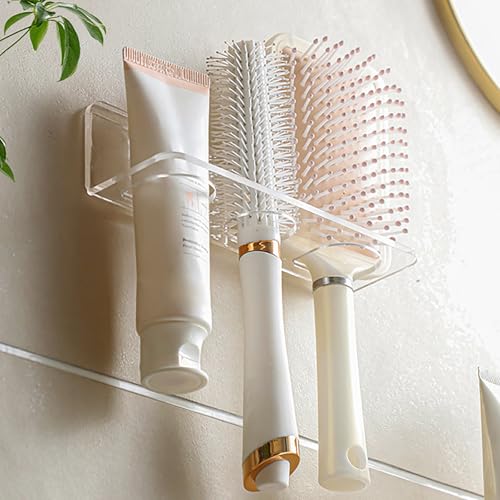 CCREDONE Acrylic Hair Brush Holder for Bathroom Adhesive Hair Tool Organizer Wall Mounted Comb Holder Organizer with 3 Hol...