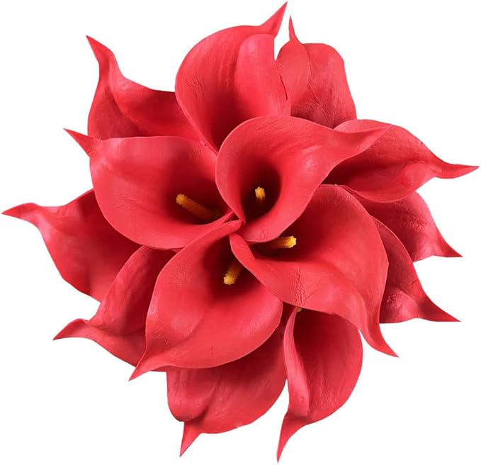 Wuudi 20pcs Calla Lily Bridal Wedding Bouquet Head Latex Real Touch Flower Bouquets(Red)