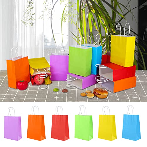 XPCARE 32Pcs Paper Gift Bags, 5.25x3.25x8.25'' Kraft Paper Party Favor Bags Bulk Rainbow Goodie Bags Small Gift Bags with ...