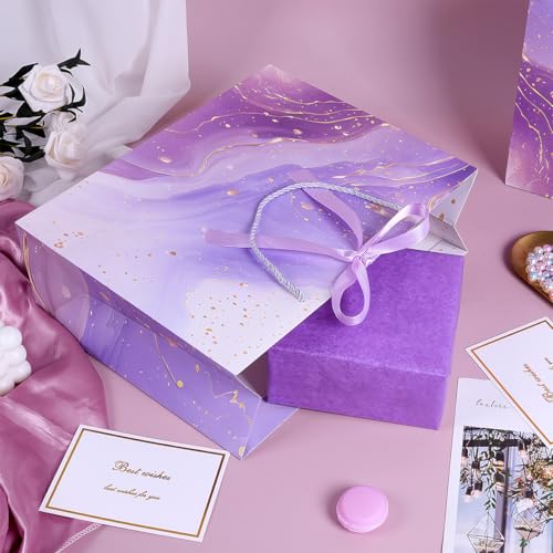 Purple Gift Bags, 2PCS 13” Large Gift Bags with Tissue Paper and Greeting Cards, Gift Bag with Handles Bow for Women Girl...