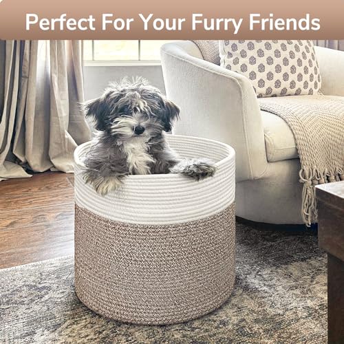 Goodpick 15.8 x 15.8 x 13.8 Inches Blanket Basket - Cotton Rope Baskets for Blankets & Toys, Nursery & Living Room Decor (...