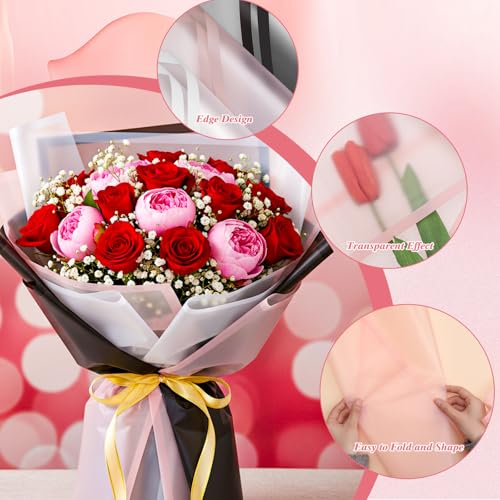 93 Pcs Floral Bouquet Wrapping Paper Kits, 20 Sheets Waterproof Flower Wrapping Paper 10 Greeting Cards 12 Gold Butterfly ...