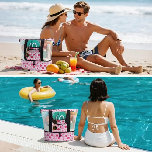 ASL Mesh Beach Bag with Cooler Compartment for Women, 2-in-1 Print Travel Tote 30L with Zipper and Pockets, Pool Picnic