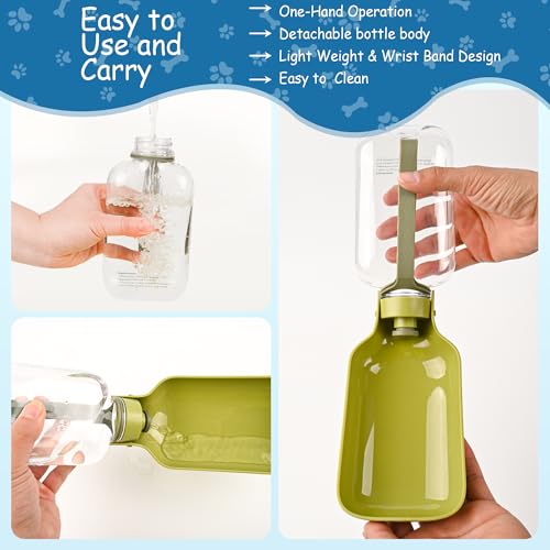 Legiuf Portable Dog Water Bottle-18 Oz Leak-Proof Green Water Bowl Dispenser for Walk Hiking or Travel