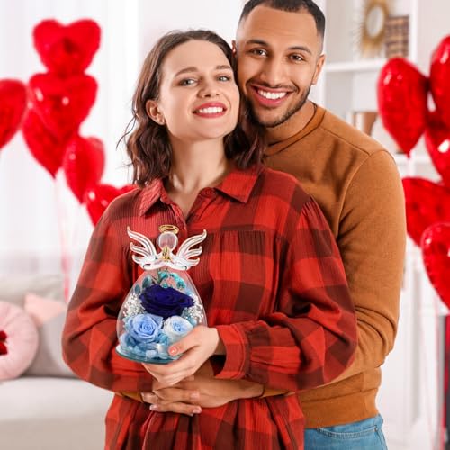 FIACO Gifts for Women Birthday Preserved Rose Forever Flower in Glass Angel Figurines Fresh Flowers for Delivery Prime for...