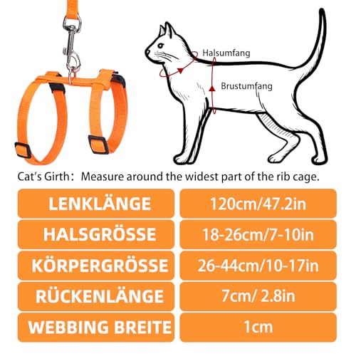 PUPTECK Adjustable Cat Harness and Leash Set Escape Proof Kitten Strap Collar for Walking Travel, Orange