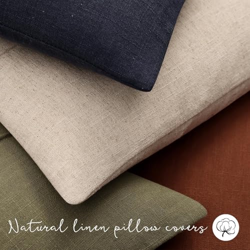 Decorative Linen Throw Pillow Covers 18x18 Set of 2 Solid handcrafted Striped Cushion Covers for Bed Soft Modern Farmhouse...