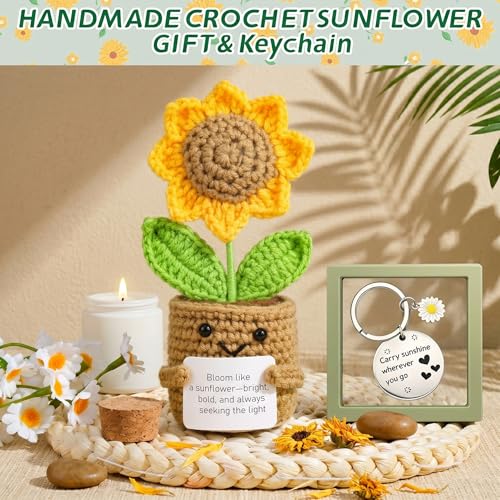 Mothers Day Gifts for Mom Grandma Wife - 9-Piece Sunflower Gift Basket with Blanket & Crochet Flower - Self Care Package, ...