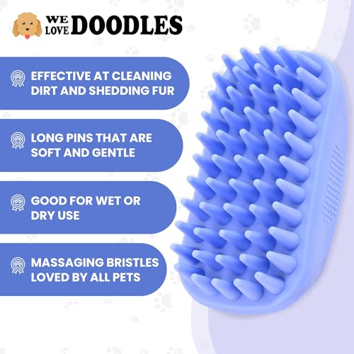 Dog Grooming Bath Brush, Pet Rubber Brush for Shower Scrubbing & Soothing Massage, Ideal for Long & Short Haired Dogs and ...