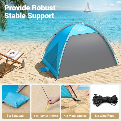 Wolfwise Large Beach Tent Sun Shelter for 3-4 Person, Spacious Sun Shade UPF 50+ UV Protection, Extendable Floor for Priva...