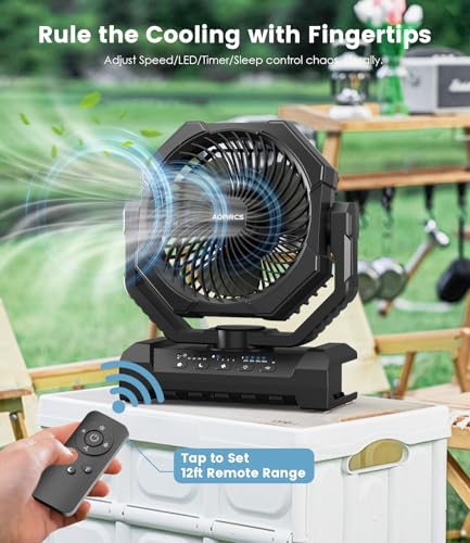 Camping Fan Rechargeable, 60H Long-Lasting Battery Powered Fan - 4 Speeds, 3 Light, Timer, Sleep Mode, Hook, Portable Fans...