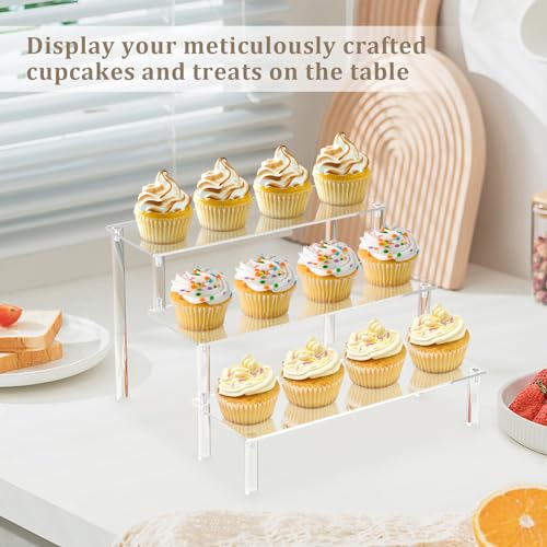 AZEAM Acrylic Riser,Clear Display Risers Stand Perfume Organizer Cologne Acrylic Shelves 3 Tiered Cupcake Shelf for Amiibo...