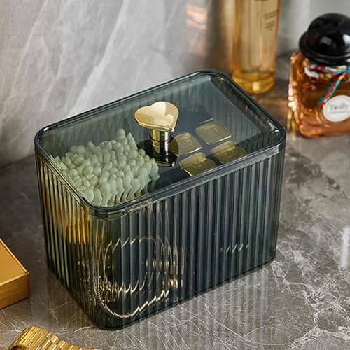 WIWIUXY Qtips Holder Bathroom Container,3-Section Cotton Ball/Swabs Dispenser,3 Grids Apothecary Jar Organizer, Cosmetics ...