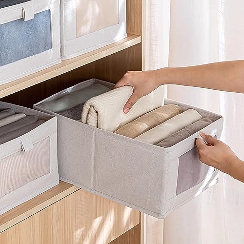 Pradnel Linen Closet Organizers And Storage, 4 Pack Storage Bins Baskets for Organization Foldable Organizer with Clear Wi...