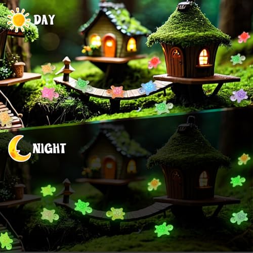 200 Pcs Mini Resin Turtles Glow in the Dark, Tiny Sea Turtle Animals to Hide Small Luminous Figures Miniature Plastic Ocea...