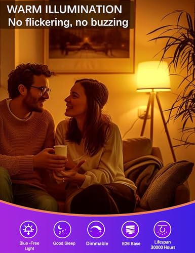 Angyues Amber Sleep Light Bulbs, Blue Light Blocking, A19 3W(25 Watt Equivalent) Dim Light Bulbs for Lamp,1800K Warm Light...