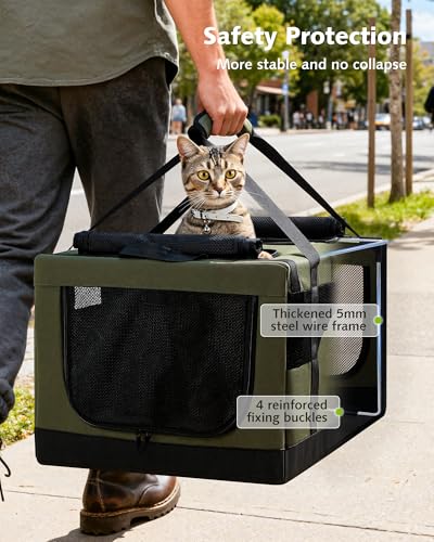 Pecute Dual Compartment Pet Carrier for Multi-Cat Families & Small Dog Owners, Collapsible Dog Crate with Reinforced Steel...