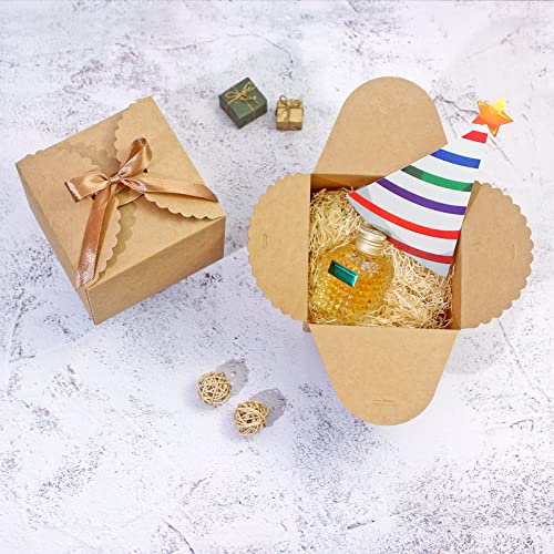 WEWILUCK Brown Box for Presents, 10 Pack Small Empty Kraft Paper Gift Boxes with Ribbon For Packaging Candy, Cookie, Choco...