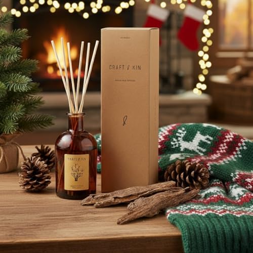 Craft & Kin Oud Wood Diffuser Reed Diffuser | All Natural Essential Oil & 8 Rattan Scent Sticks | Reed Diffusers for Home,...