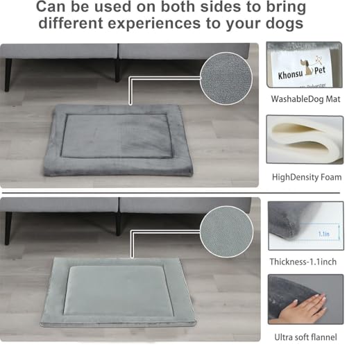 KHONSU PET Dog Bed Mat for Crate 1.1in Slim Cooling Pad Reversible Flannel & Waterproof Canva for XXXL Dogs up to 130 lbs,...