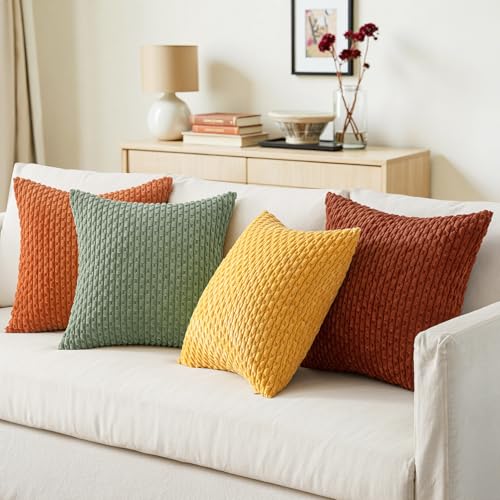 MIULEE Burnt Orange Decorative Throw Pillow Covers for Couch Modern Striped Cushion Covers Soft Corduroy Pillowcase Home D...