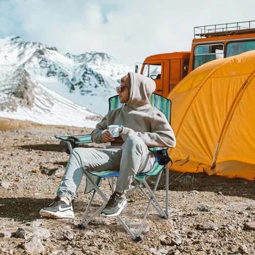 Elevon Camping Chair, Portable Folding Outdoor Chair with Arms, Cup Holder and Carry Bag