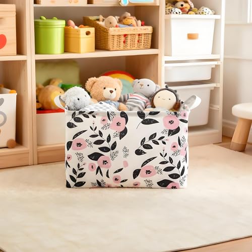 Mziart Cute Storage Basket with Handles, Rectangle Nursery Toy Storage Bins for Baby Kids Girls Room Decor, Waterproof Can...