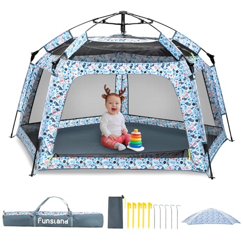 Funsland Baby Playpen Pop-up Tent - Outdoor & Indoor Play Tent for Beach with Canopy Travel Bag Portable Play Yard for Bab...