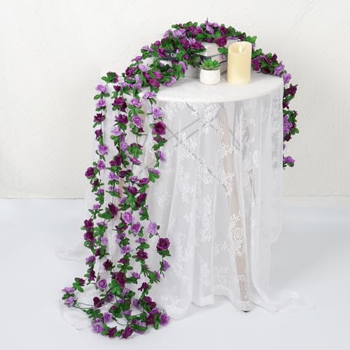 KHOYIME 9 Pack 72 FT Artificial Flower Garland, Fake Purple Roses Vines Silk Flowers Faux Plastic Outdoor Hanging Floral I...