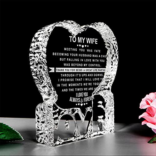KWOOD Engraved Heart-Shaped Crystal Valentine's Day Mother's Gifts for Wife, Custom Crystal Couples Wedding Anniversary Ro...