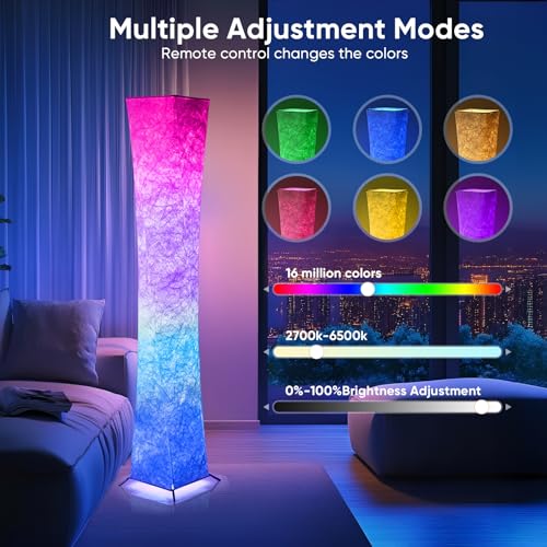 Morden LED Soft Light Floor Lamp, 52" Simple Design Slim RGB 16 Color Changing Tyvek Fabric Shade Dimmable Remote Control ...