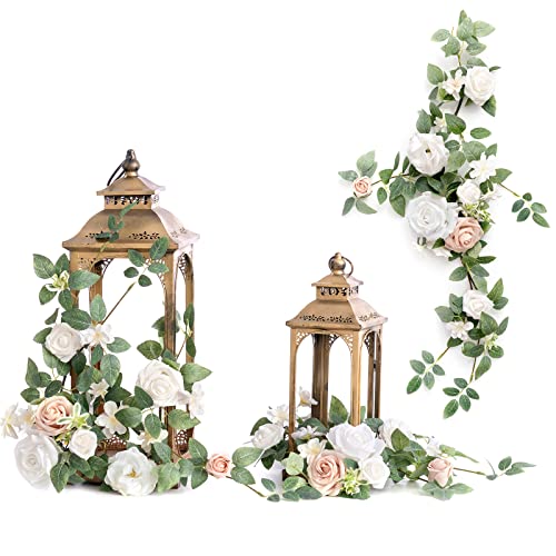 Ling's moment 6Pack 1.8ft Artificial Flowers Garland White Rose Lantern Flower Arch Floral Centerpieces Wedding Aisle Chai...