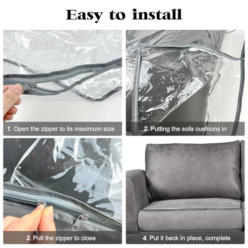 HFYZZ 4 Pcs Plastic Sofa Seat Cushion Covers Clear PVC Waterproof Sofa Couch Covers Sofa Seat Slipcover for Against Cat Do...