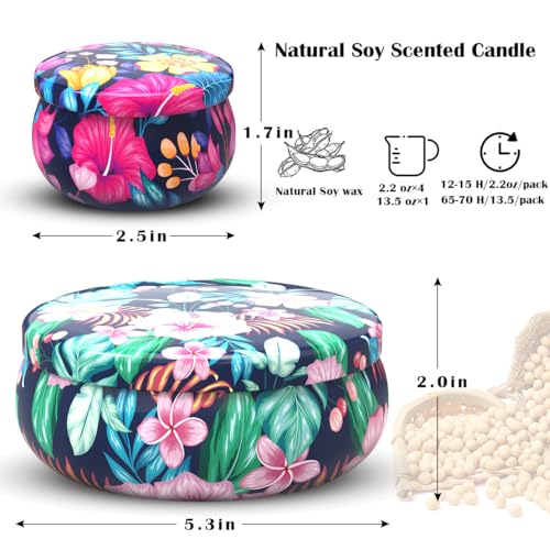 Aromatherapy Candle Gift Set - 5 Piece Scented Candles (1 x 13.5 oz, 4 x 2.5 oz) - Floral Tin Soy Wax Candles for Relaxati...