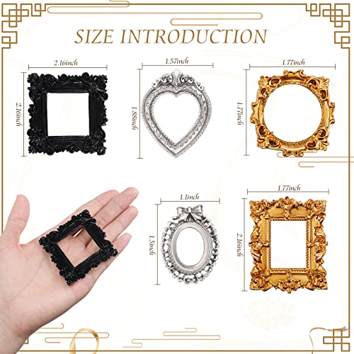 Vicenpal 10 Pcs Vintage Mini Picture Frames Baroque Antique Small Resin Jewelry Display Table Frame for Christmas DIY Phot...