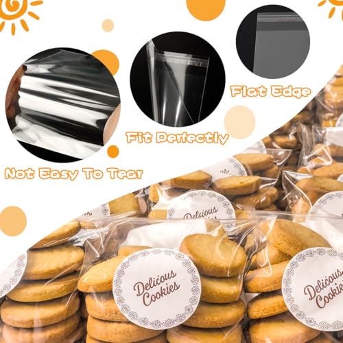 Cidenbio 200 Pcs Thickened Cookie Bags with Seal 5x7 In, Clear Cellophane Treat Bags Self Sealing 3.1 Mils Resealable Plas...
