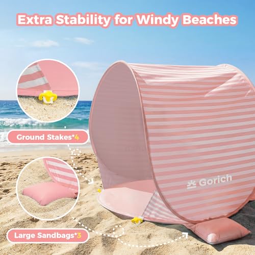 Gorich Pop Up Baby Beach Tent with UPF50+ UV Protection, Portable Toddler Sun Shelter with Mesh Ventilation, Lightweight &...