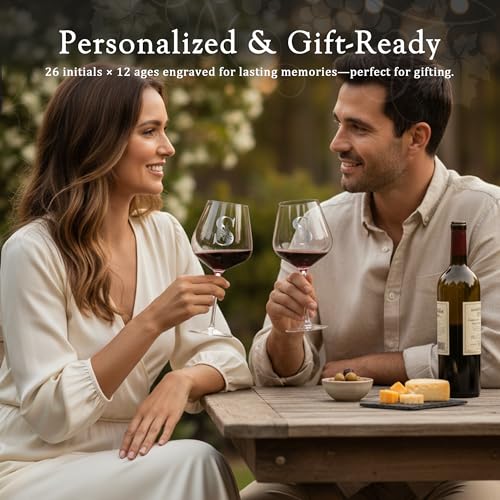 Personalized Crystal Wine Glass for Women Wife Birthday Wedding Anniversary Her Unique Letter Gift Over 20 25 30 40 50 55 ...