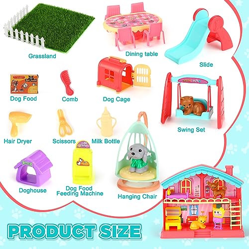 Leyndo 48 Pcs Dog and Cat Pet Figurine Playset Role Pretend Toy Set for Kids Realistic Educational Pet Care Center Dollhou...