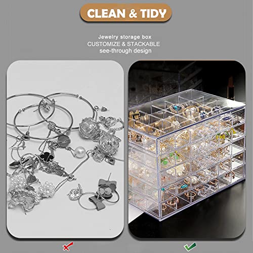 QIYUSHRY Earring Storage Box Acrylic Jewelry Storage Holder Ring Clear Plastic Transparent Jewelry Display Stand with 5 Dr...