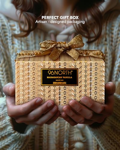 96NORTH Luxury Vanilla Soy Candles | Large 3 Wick Jar Candle | Up to 50 Hours Burning Time | 100% Natural Soy Wax | Relaxi...