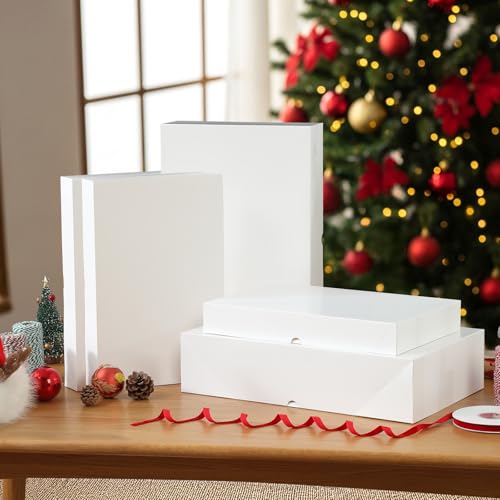 STYPOP 12 Pack Gift Boxes with Lids for Present - 6 Extra Large 17" (4" Deep) & 6 Large 14" (2" Deep) White Gift Boxes for...