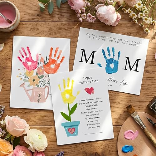 DIY Mothers Day Gifts from Kids Daughter, Pack 3 Mother’s Day Handprint Art Craft DIY Gift, Floral Bouquet Keepsake, Best ...