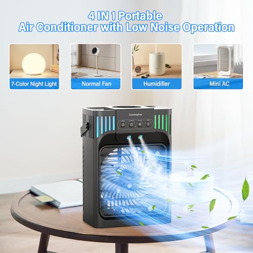 Serantzon Portable Air Conditioners, 4-in-1 Evaporative Air Cooler with Remote Control, Cooling Fan with 3 Modes, 3 Speeds...
