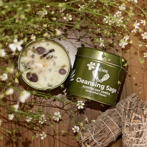 Sage Candle for Cleansing House Negative Energy Smudge Kit - 5oz Soy Wax Natural Clean Organic Non Toxic - Aromatherapy Sp...